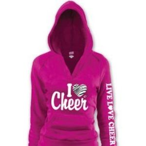 I heart (Love) Cheer Printed Fuschia V-Neck Pull Over Hoodie by Soffe